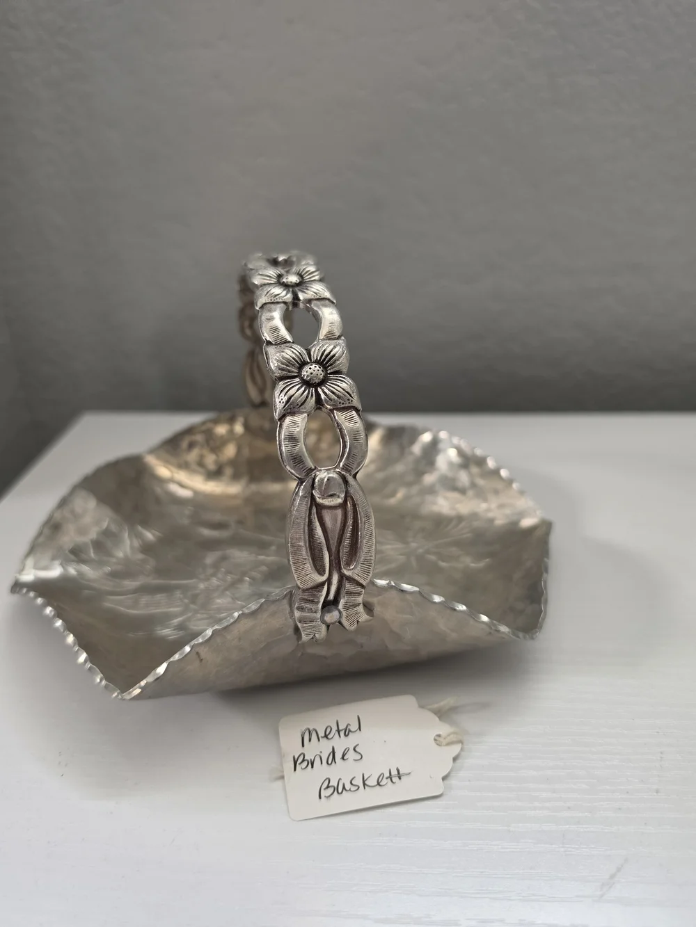 Silver Floral Link Bride's Basket